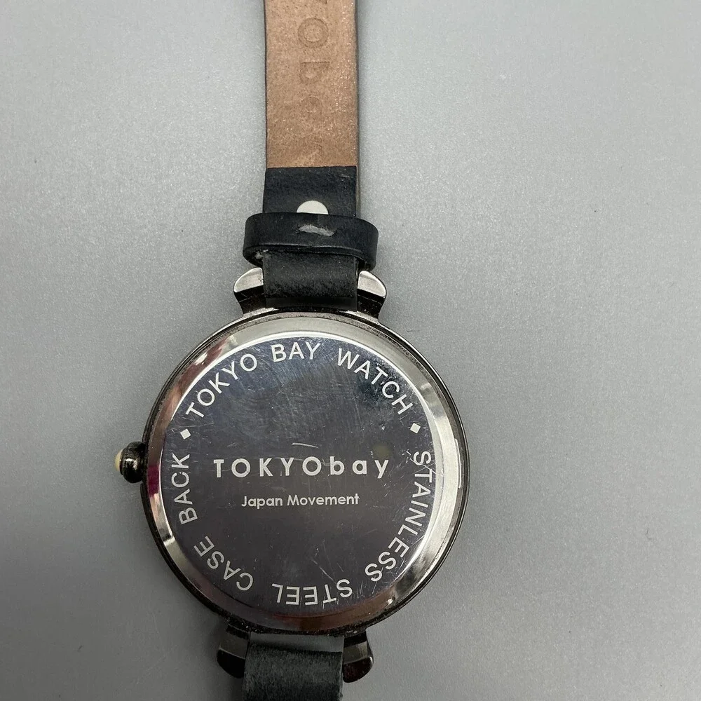 TOKYObay Womens Watch 35mm Cream Dial Black Leather Easy Read New Battery
